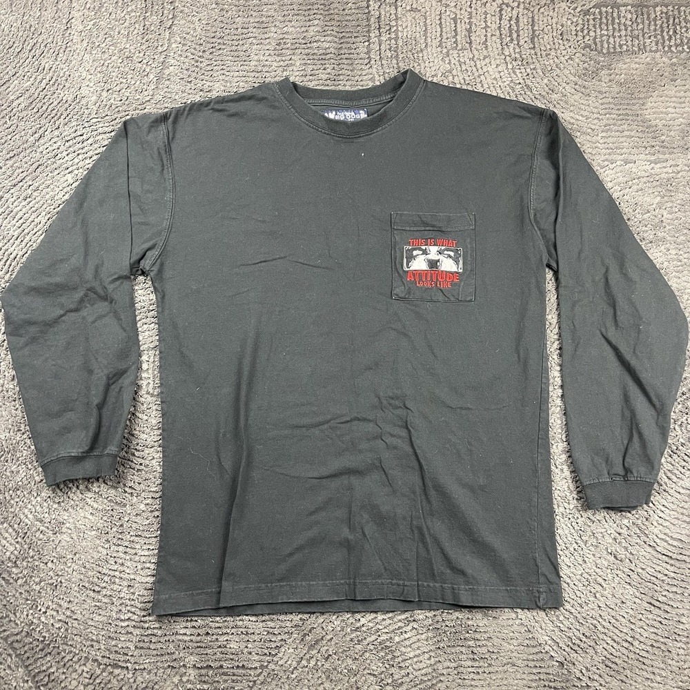 Big Dog Men's Medium Long Sleeve Pocket T-Shirt Black Graphic Sweatshirt Cotton‎